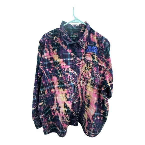 UPCYCLED North River Bleach Purple Blue 3X Flannel Long Sleeve Black Sabbath - Picture 1 of 7